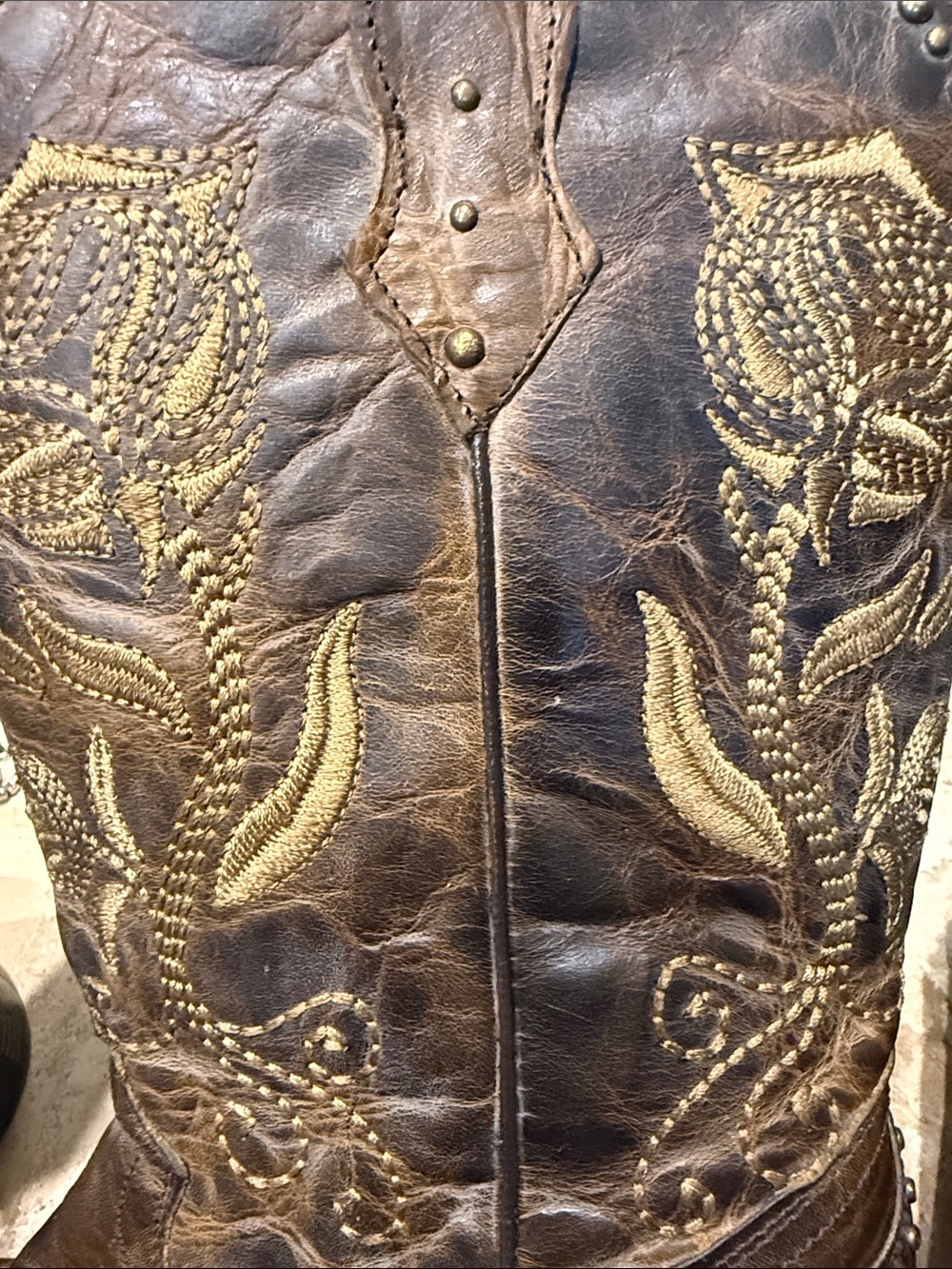 LUCCHESE WOMEN”S Western Embroidered Floral Leather Cowboy Boots - Brown SZ 8. - Picture 8 of 11